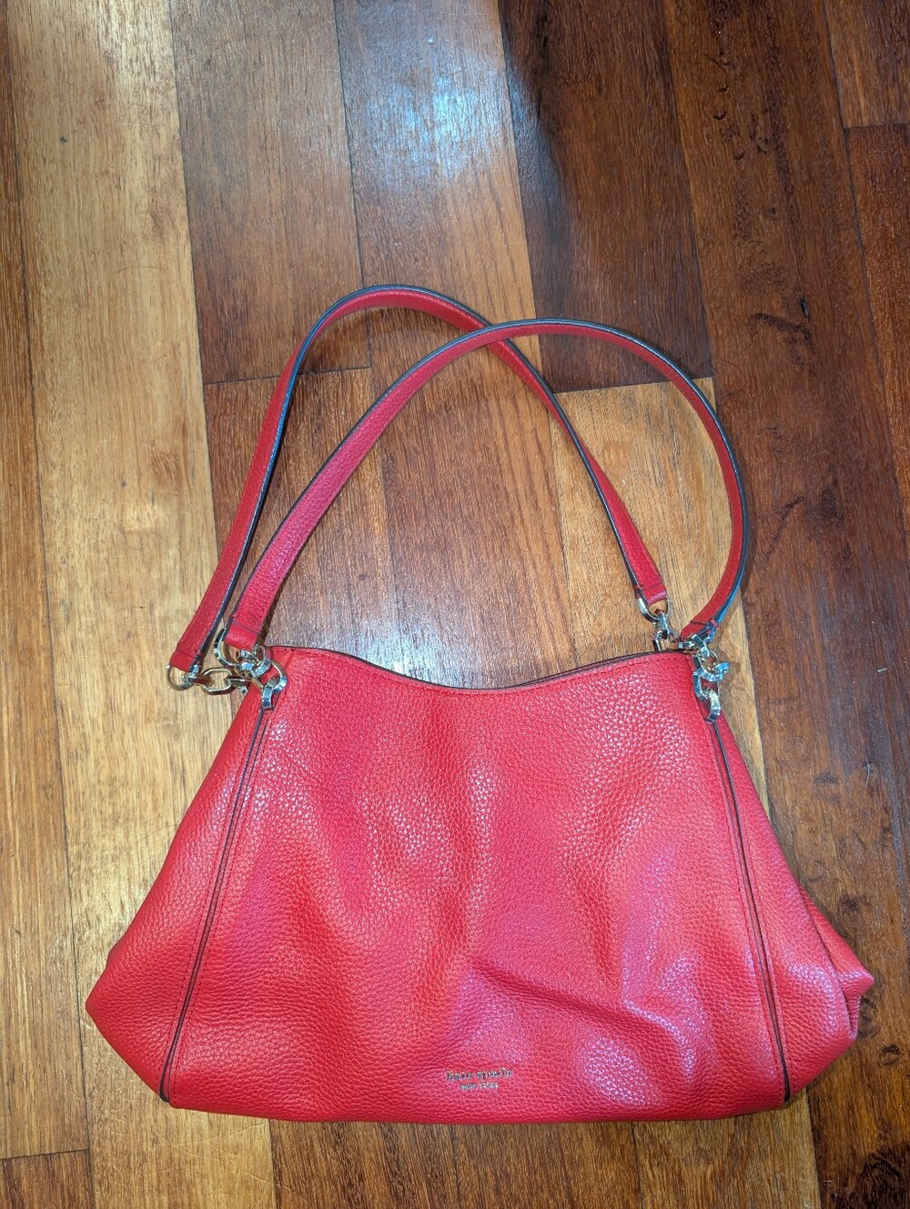 Kate Spade Red Pebbled Leather Shoulder Bag with Silver Hardware